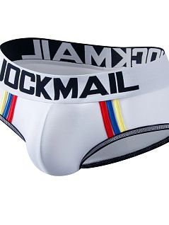 Хлопковые брифы с цветными полосками по бокам белого цвета JOCKMAIL RTJM2059-1